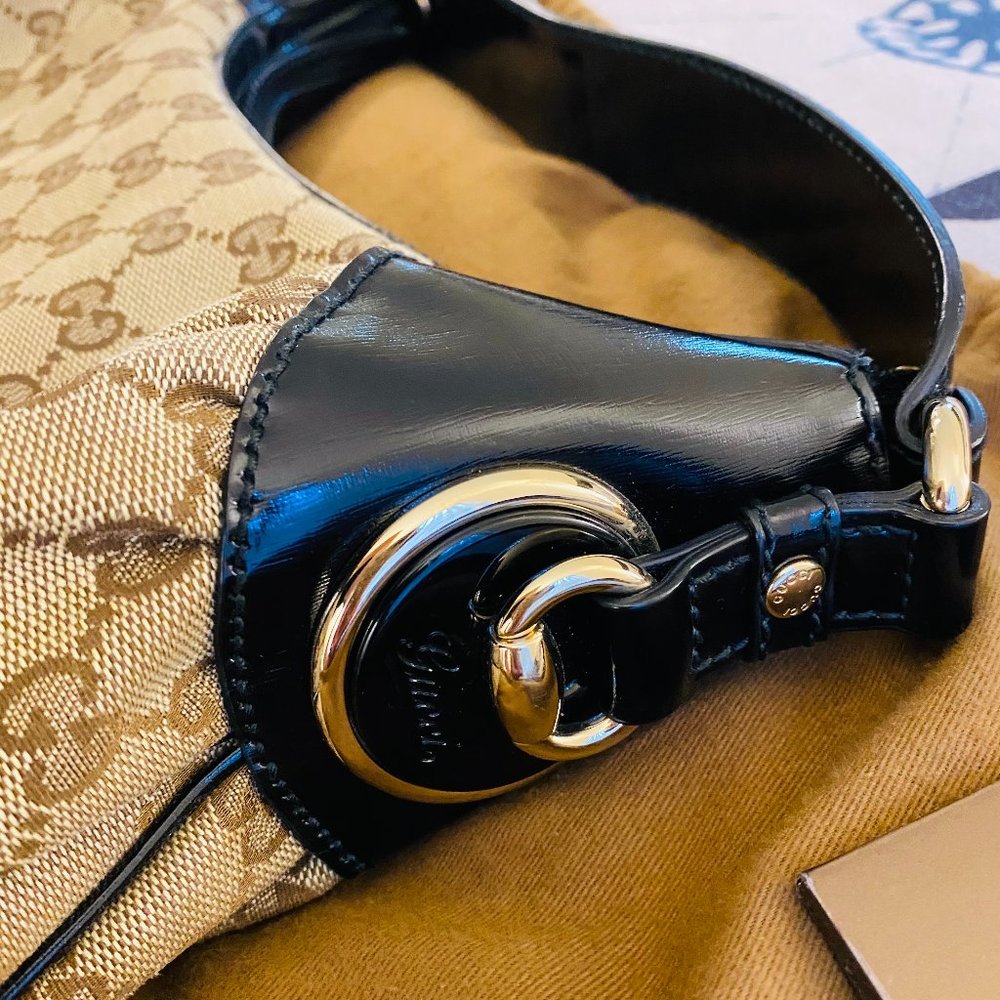 Gucci Monogram Hobo Shoulder Bag Canvas Gold HW
